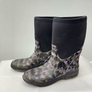 Western Chief Bog like neoprene‎ boots black purple leopard women's 7